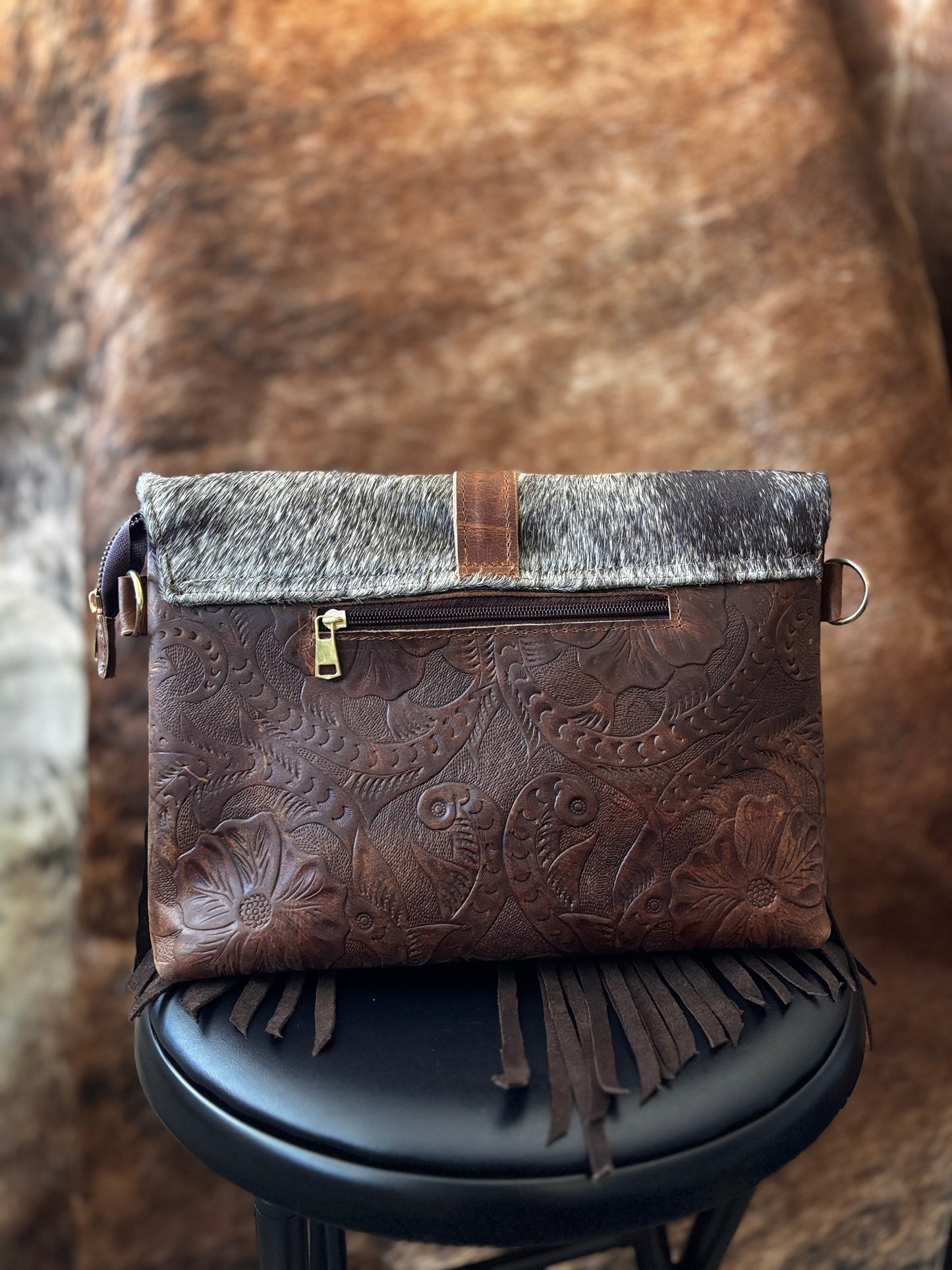 Cowhide Leather Fringe Bag