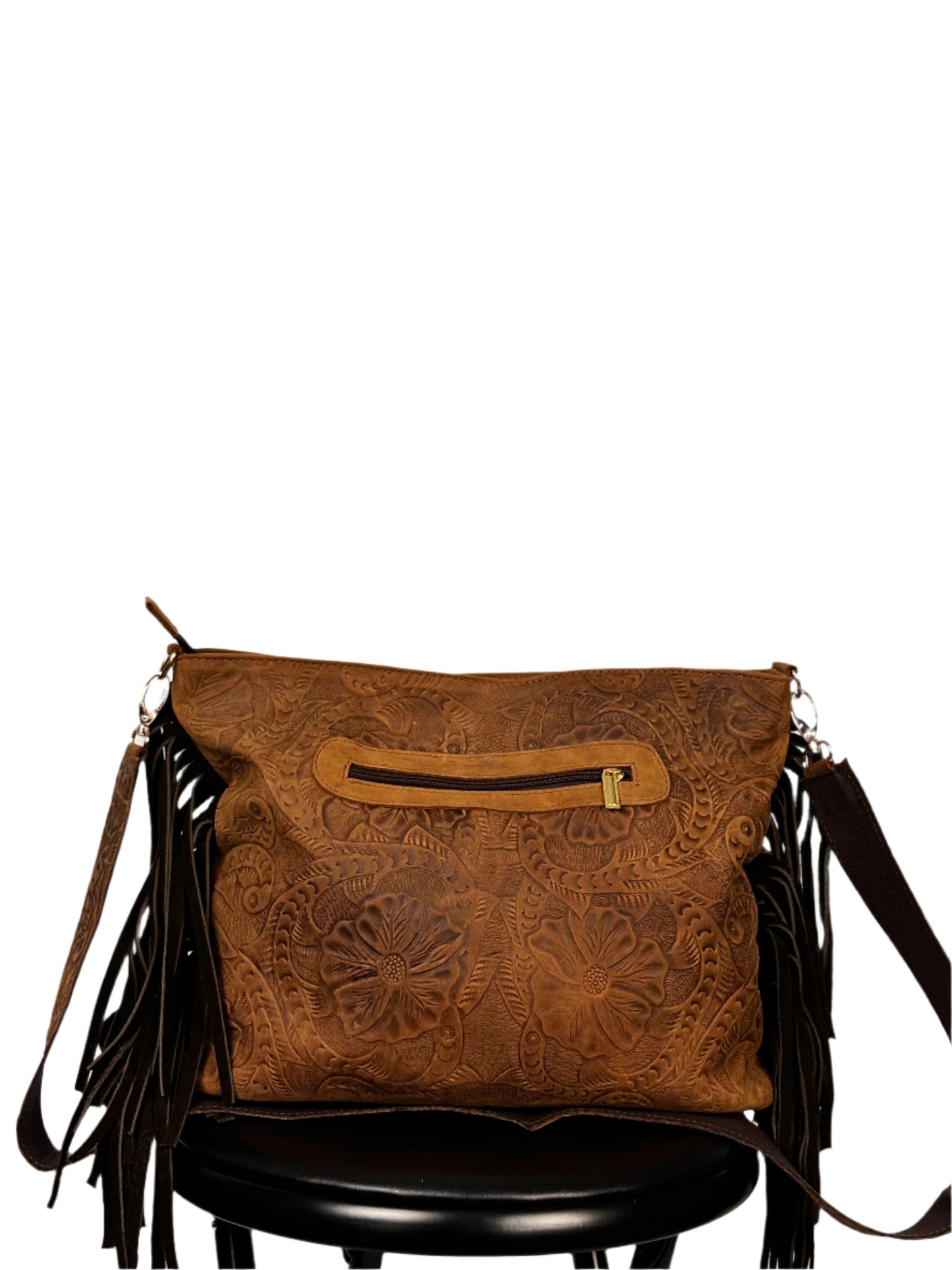 Floral Tan Leather Crossbody Bag