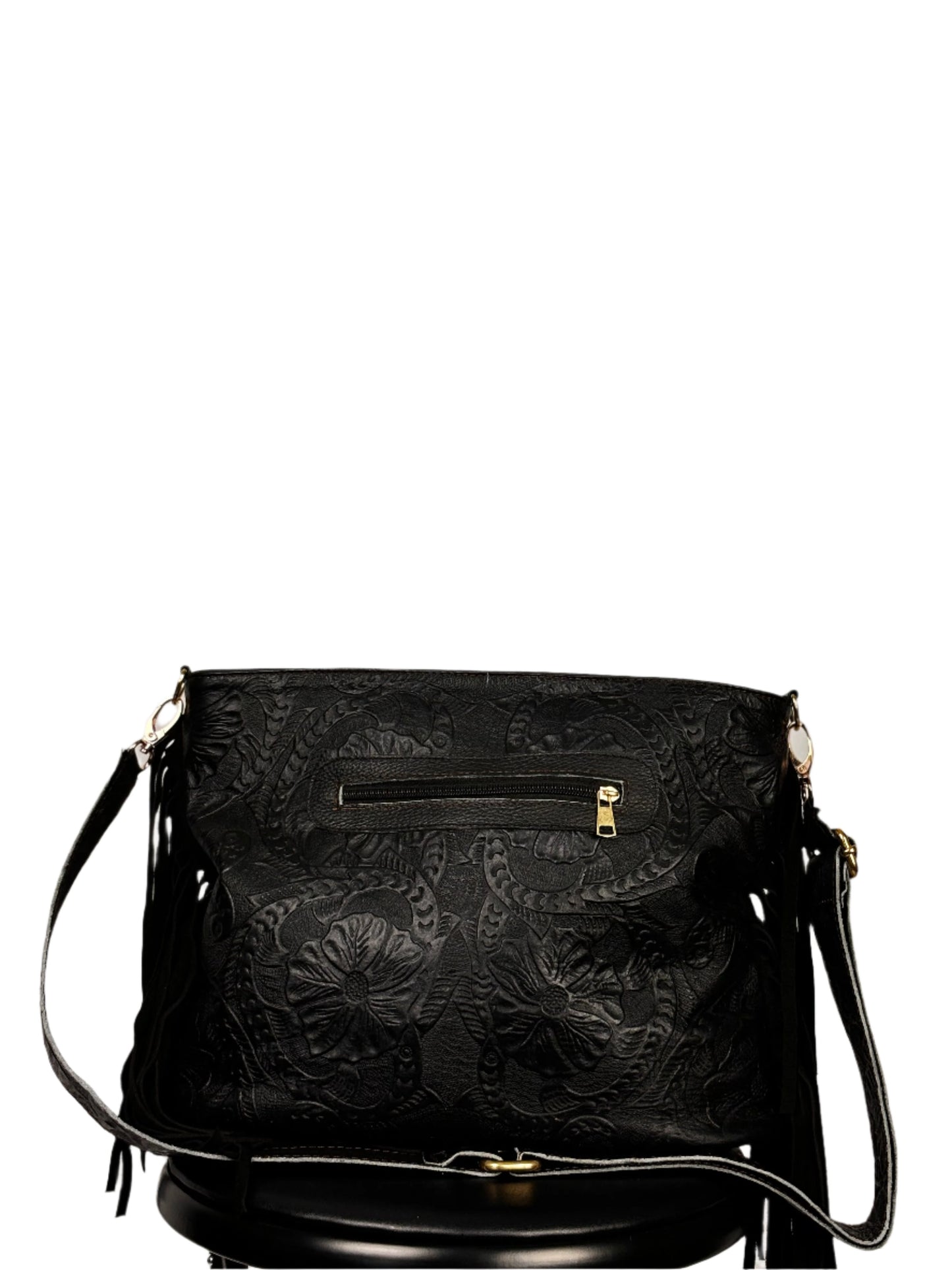 Floral Black Leather Crossbody