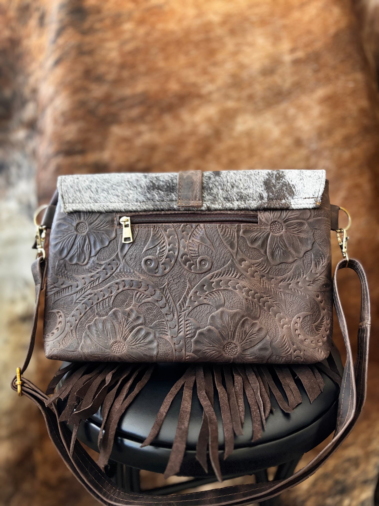 Cowhide Leather Fringe Bag