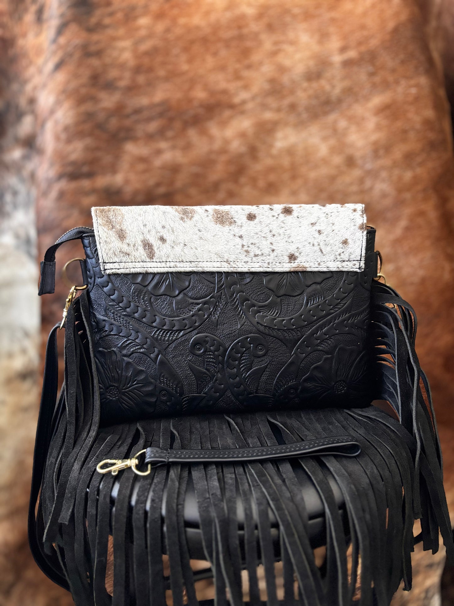 Cowhide Leather Fringe Bag