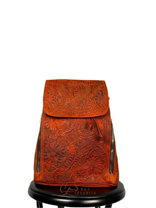 Floral Copper Rust Leather Backpack