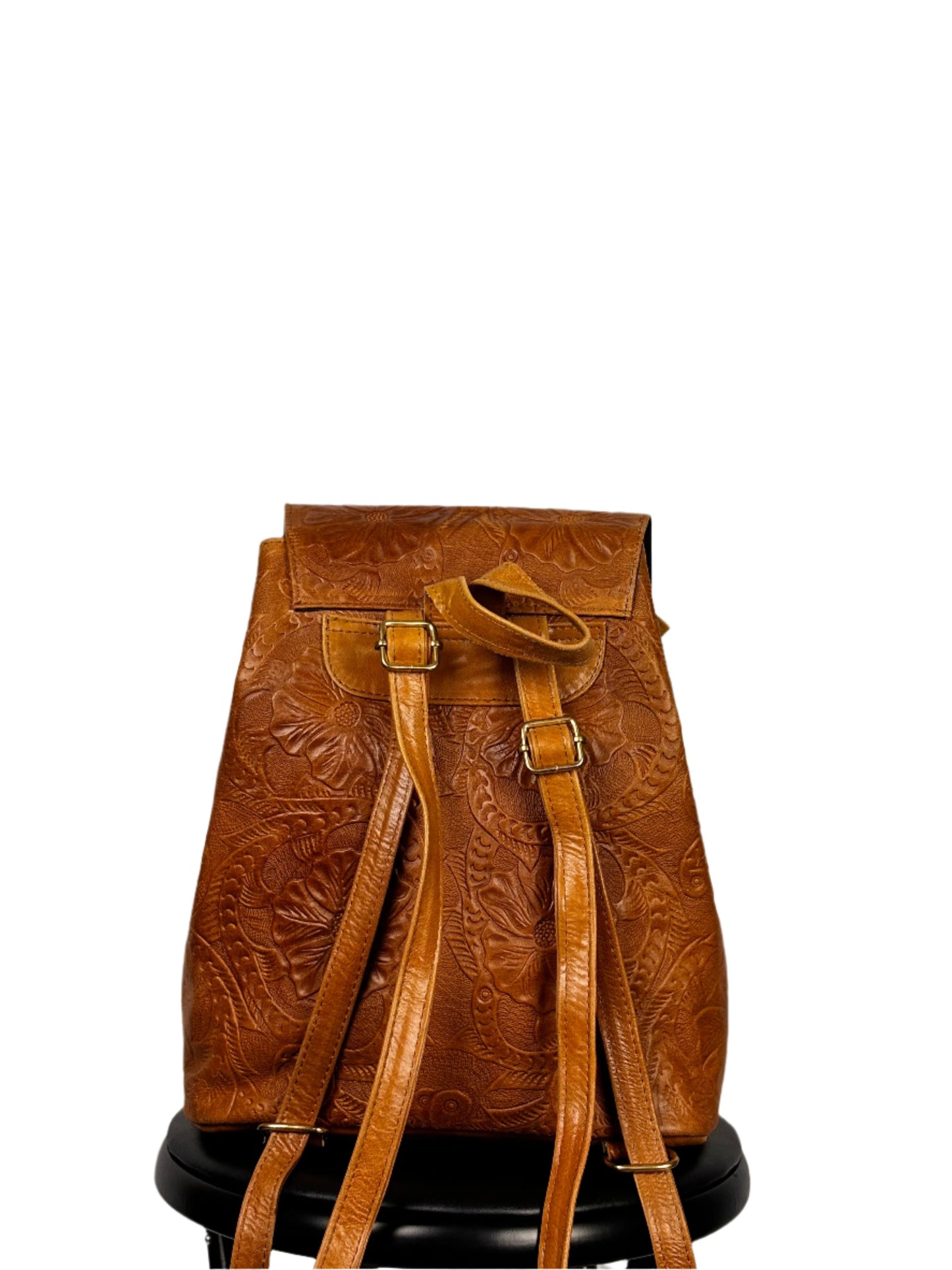 Floral Tan Leather Backpack