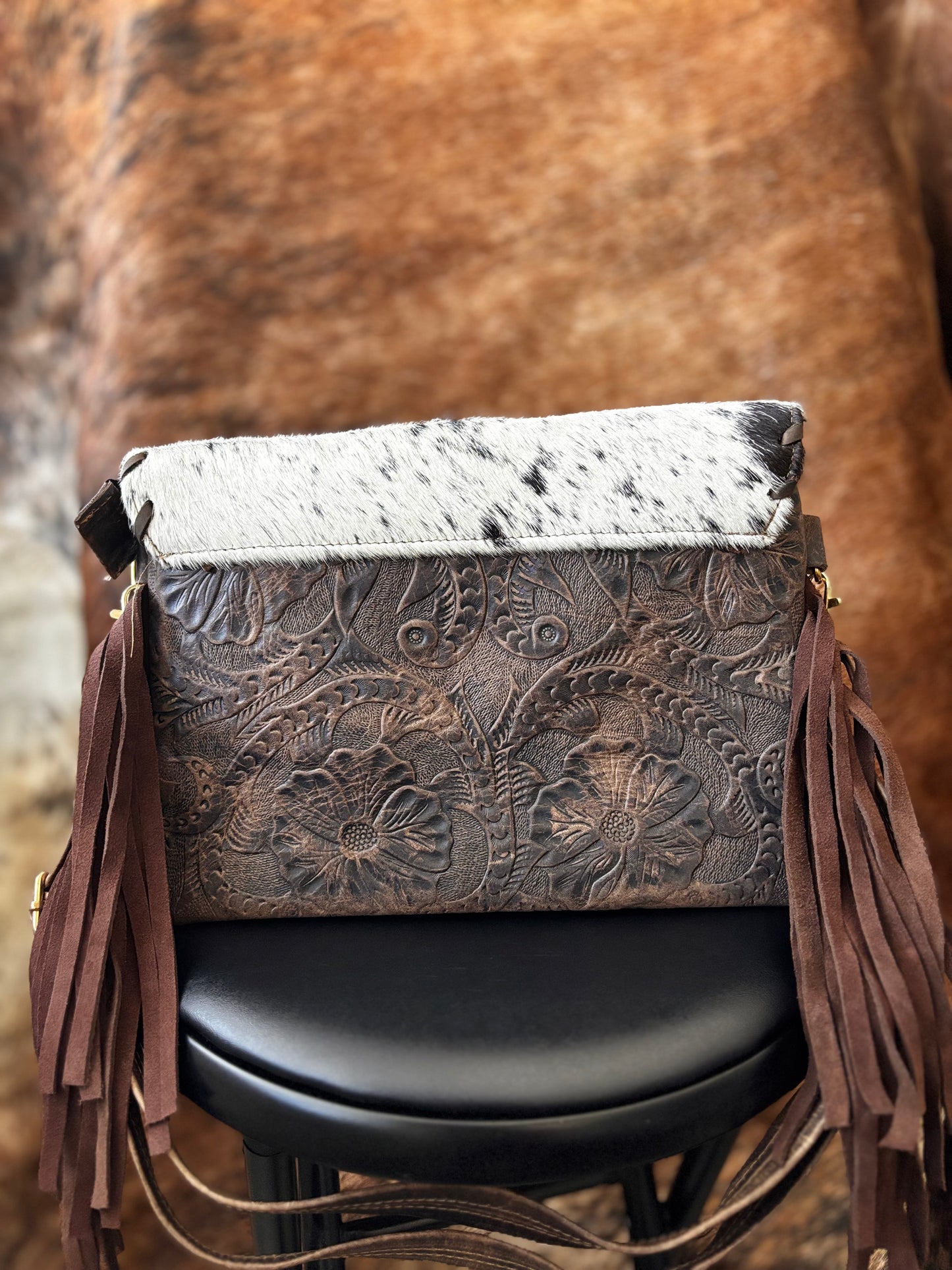 Cowhide Shoulder Fringe Bag