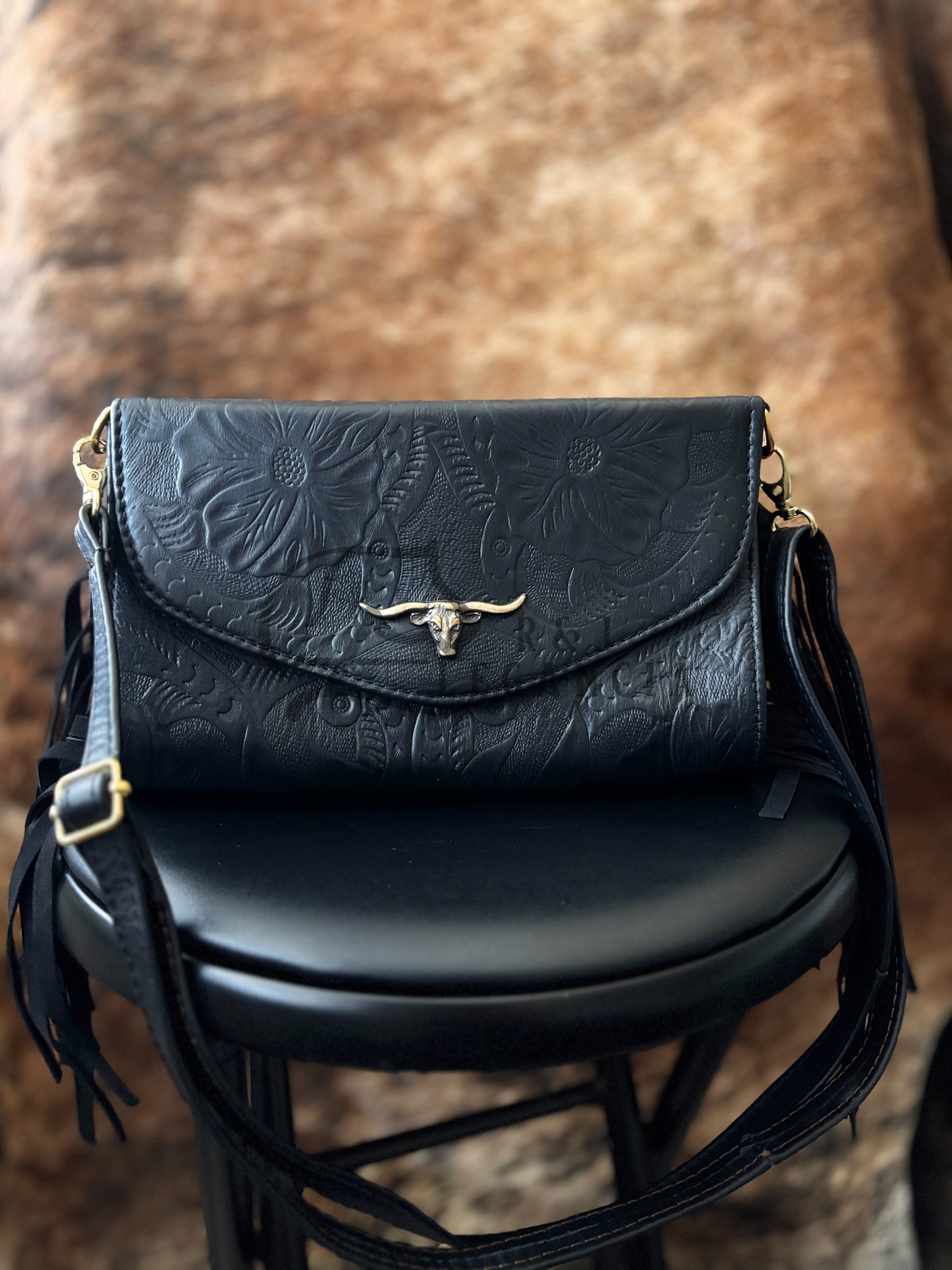 Leather Crossbody with Longhorn Accent