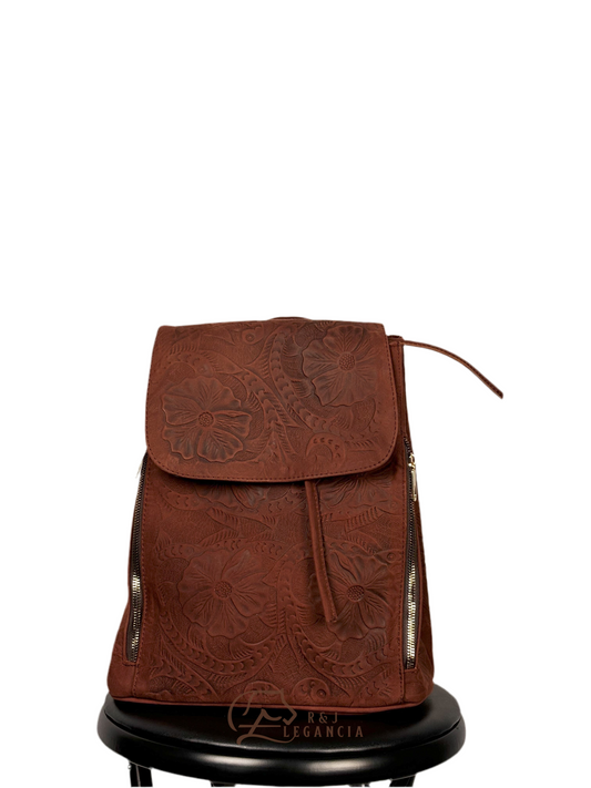 Floral Congo Brown Leather Backpack