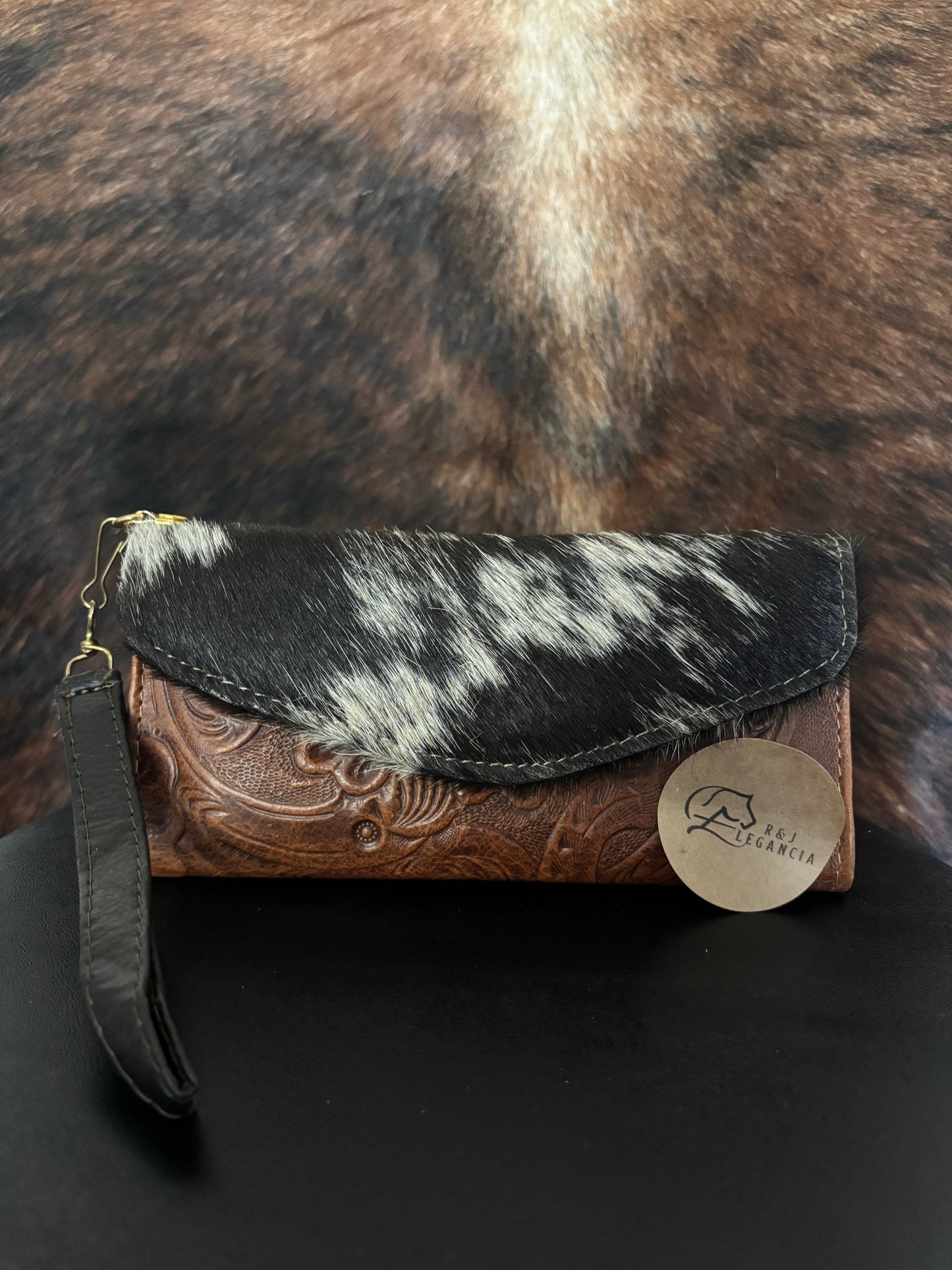Cowhide floral wallet