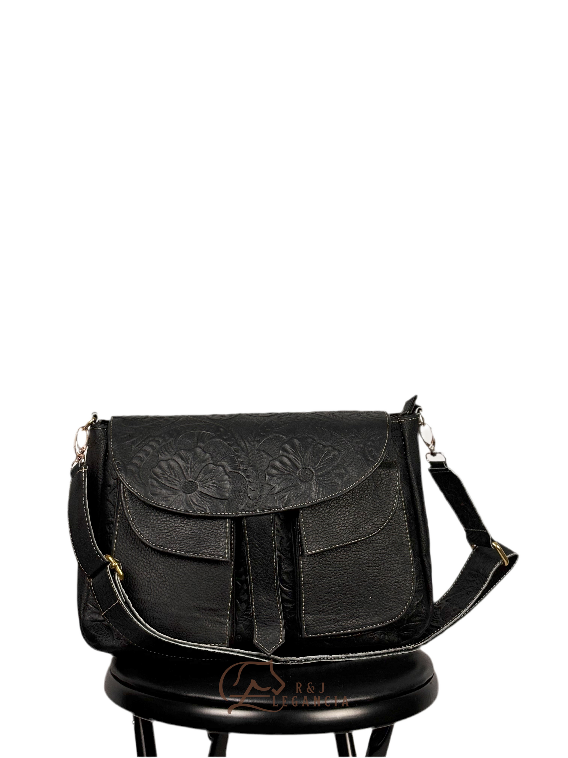 Black Leather Shoulder Bag – R&J Elegancia