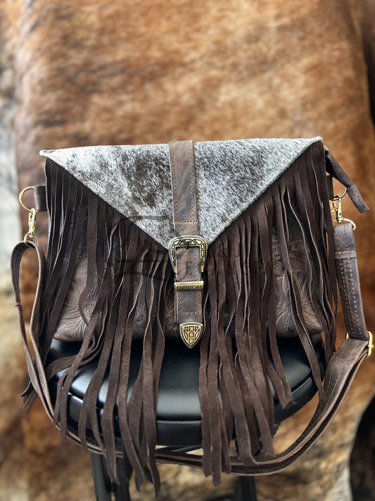Cowhide Leather Fringe Bag