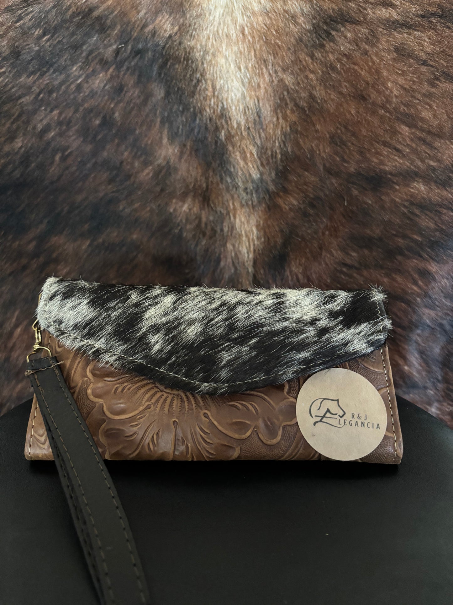 Cowhide floral wallet