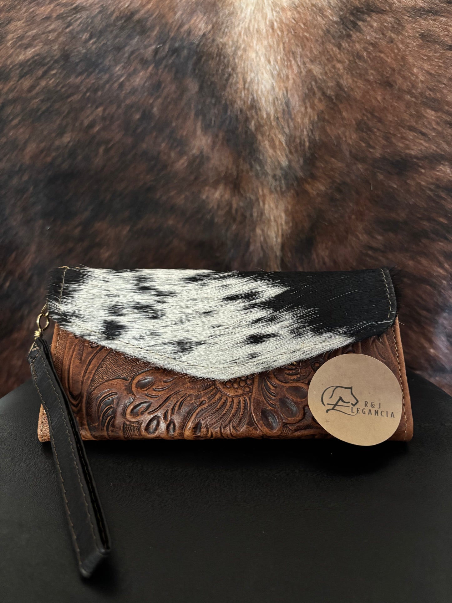 Cowhide floral wallet