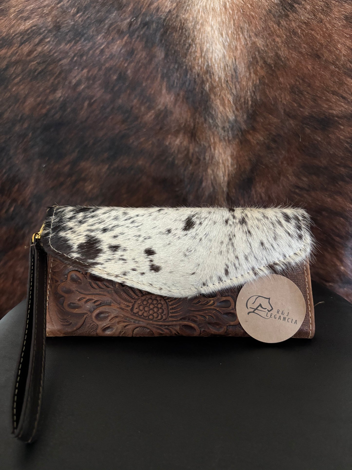 Cowhide floral wallet