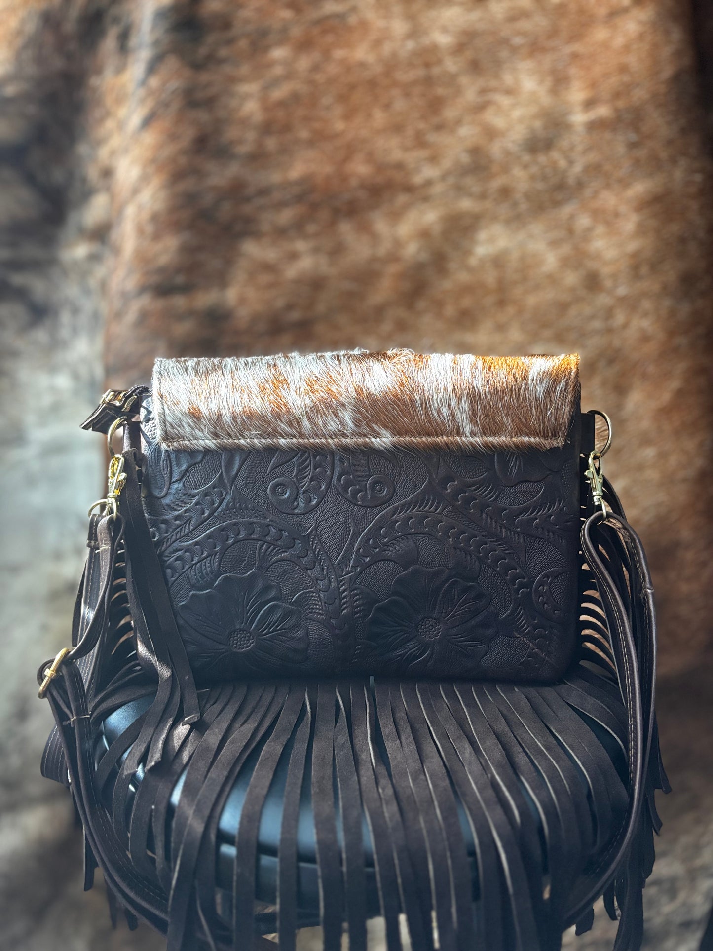 Cowhide Leather Fringe Bag