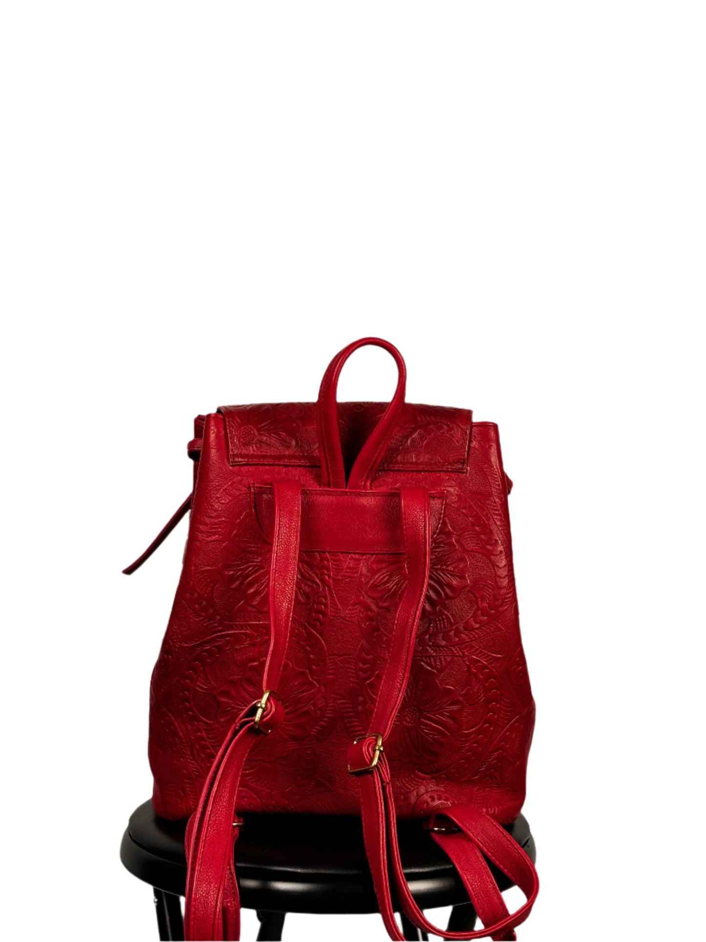 Floral Red Leather Backpack