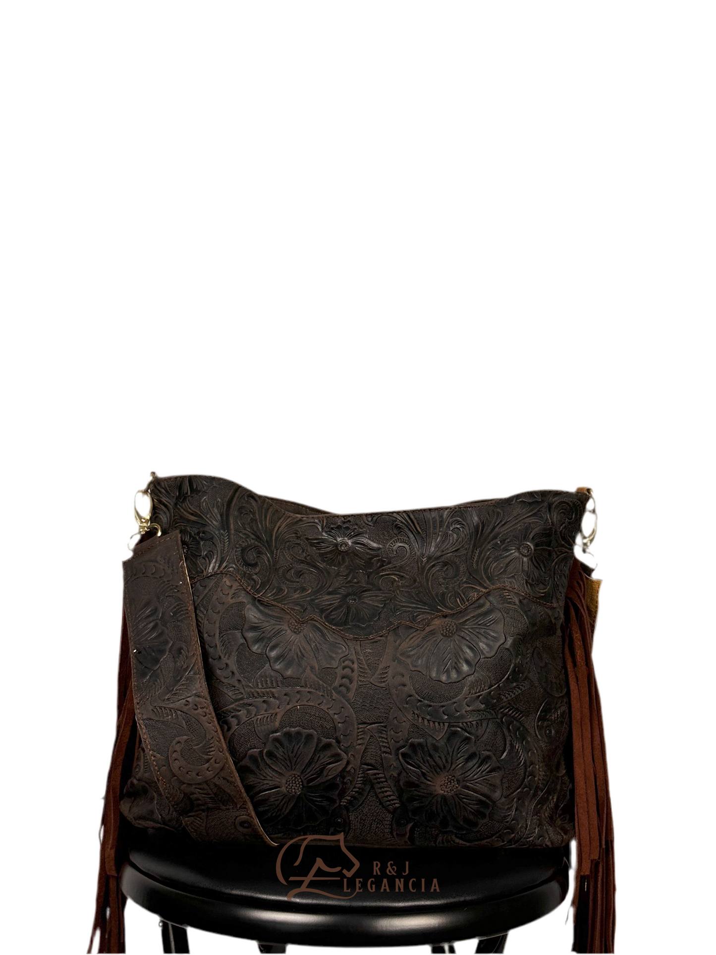 Floral Dark Brown Leather Crossbody Bag