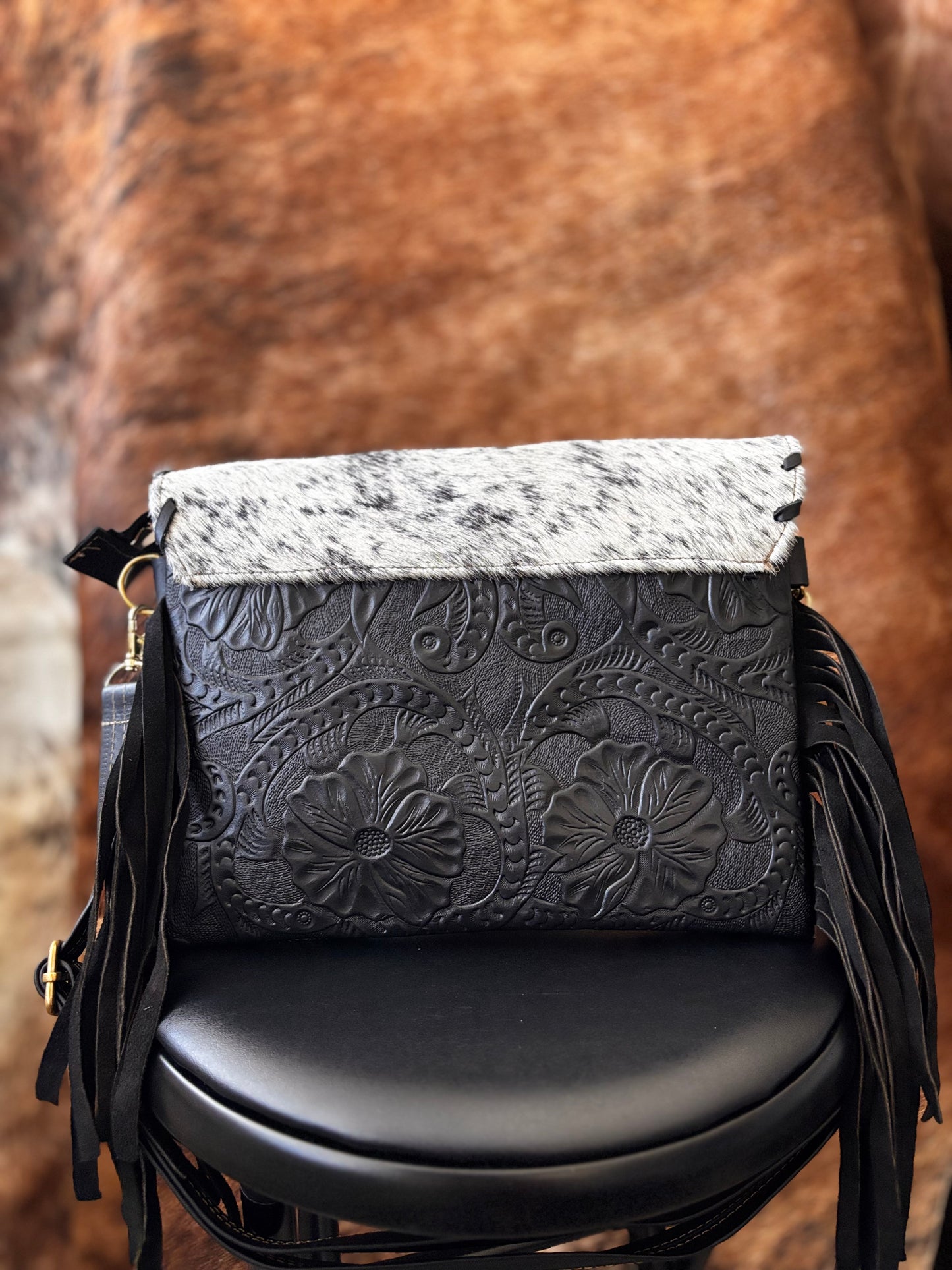 Cowhide Shoulder Bag with Fringe