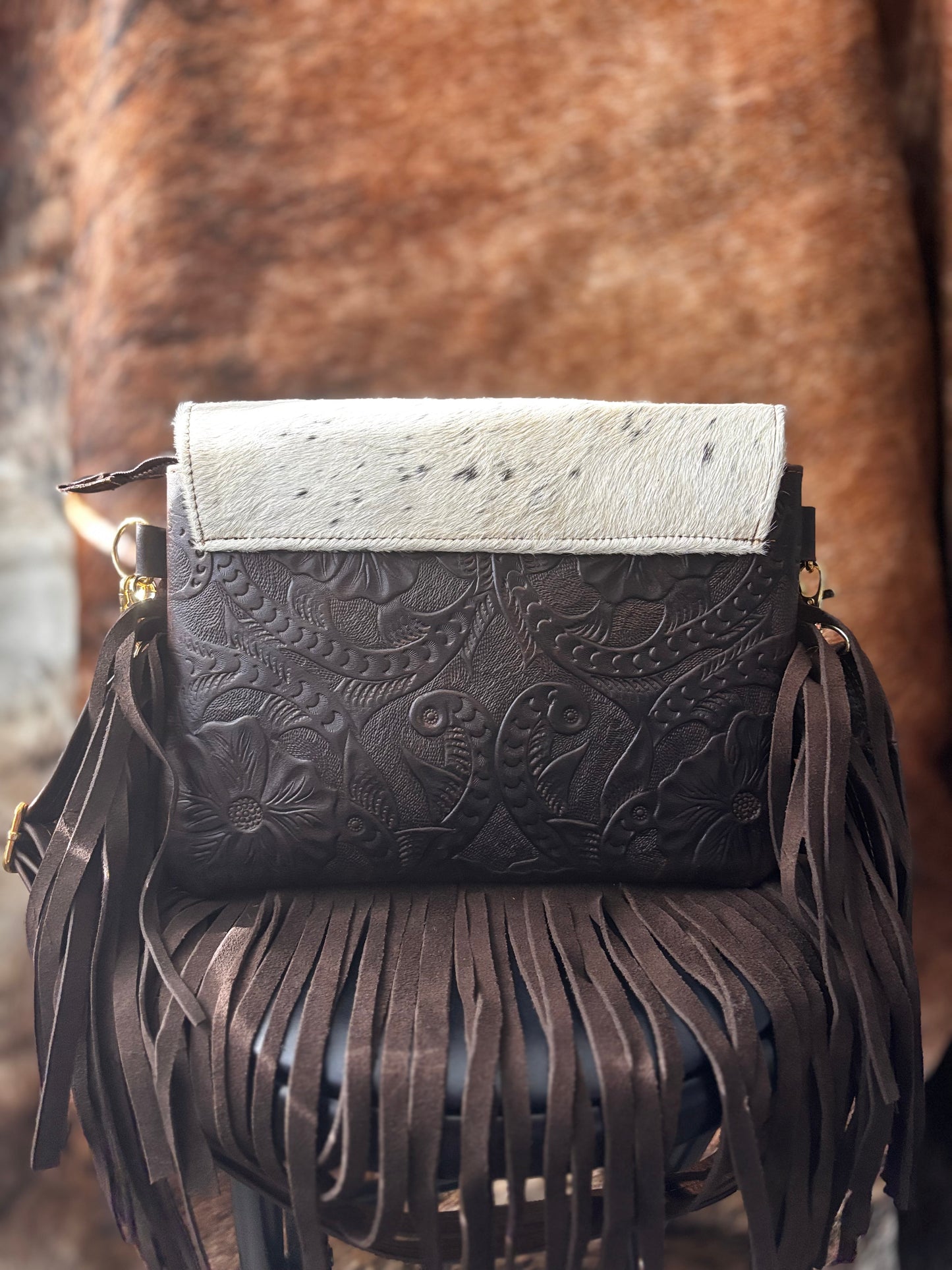 Cowhide Leather Fringe Bag