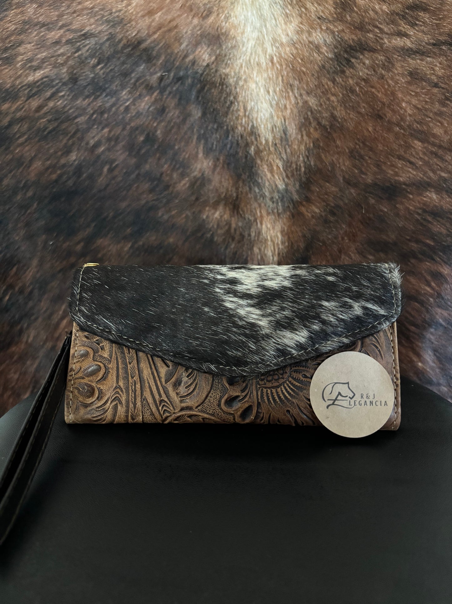 Cowhide floral wallet
