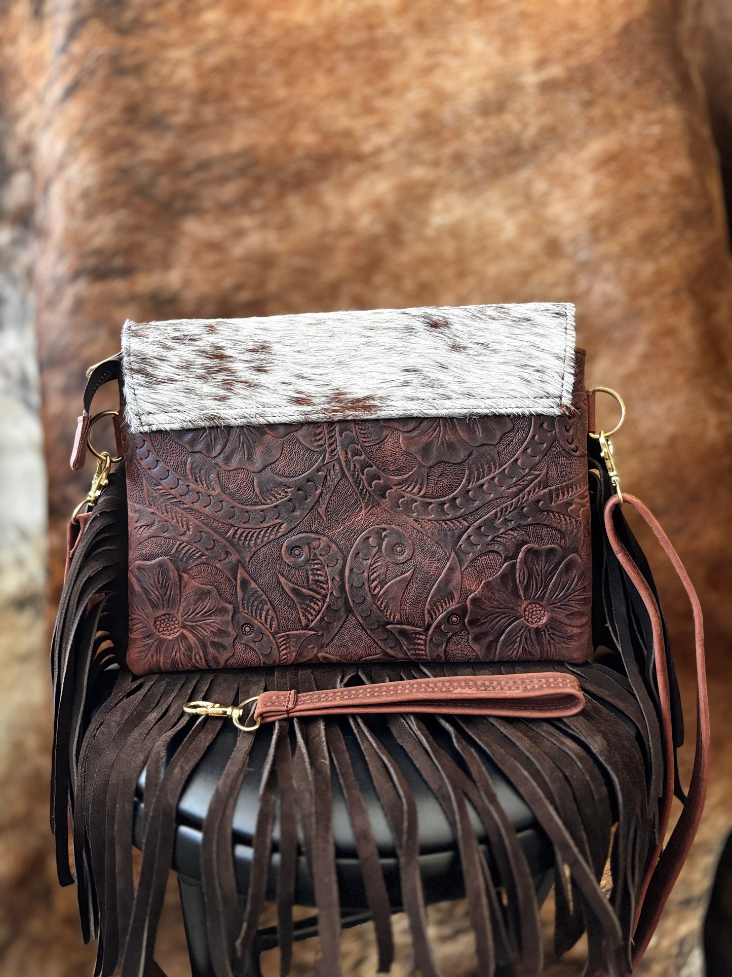 Cowhide Leather Fringe Bag