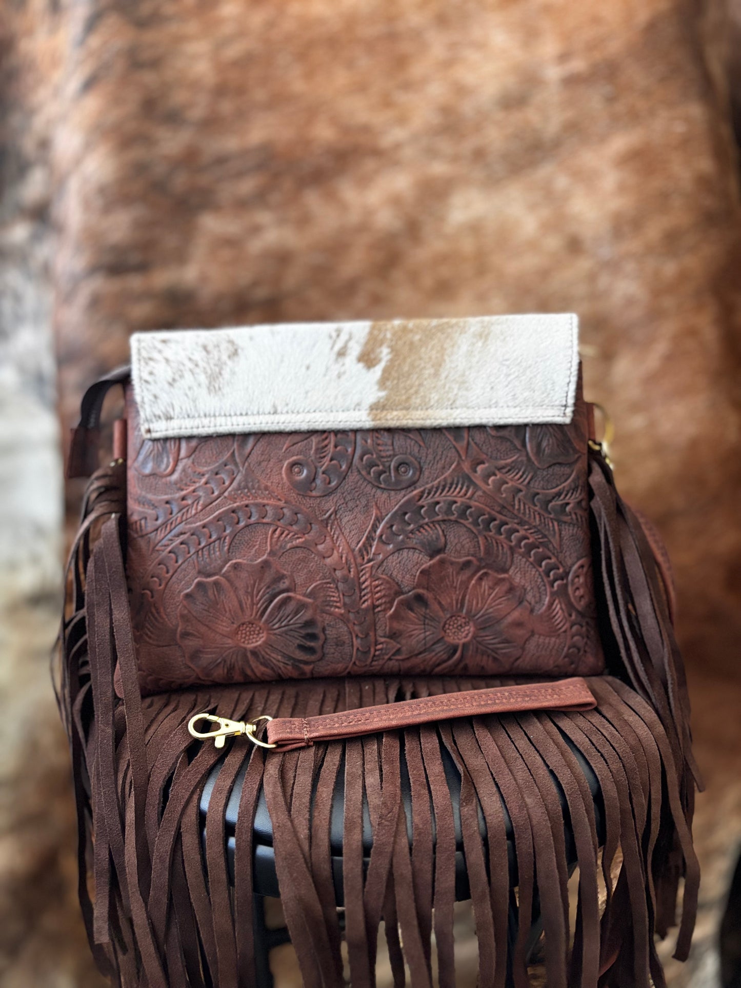 Cowhide Leather Fringe Bag