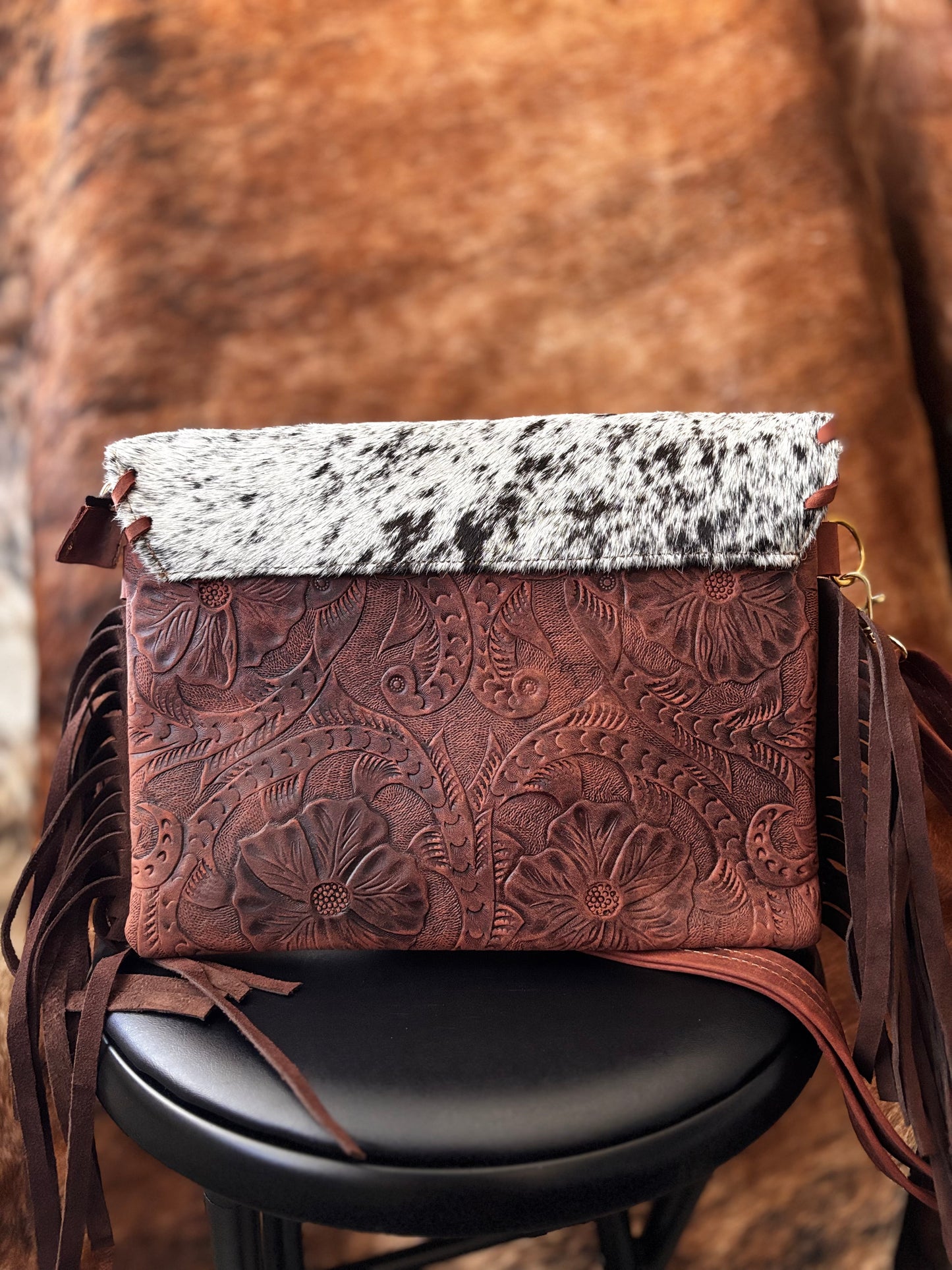 Cowhide Shoulder Fringe Bag