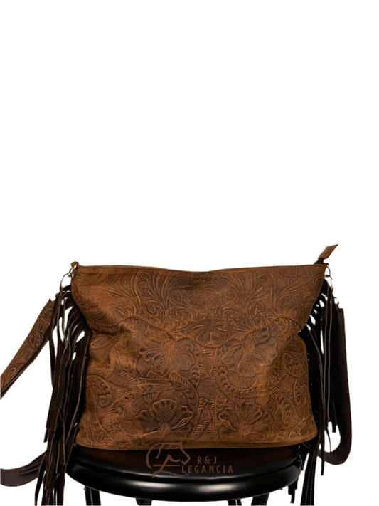 Floral Tan Leather Crossbody Bag