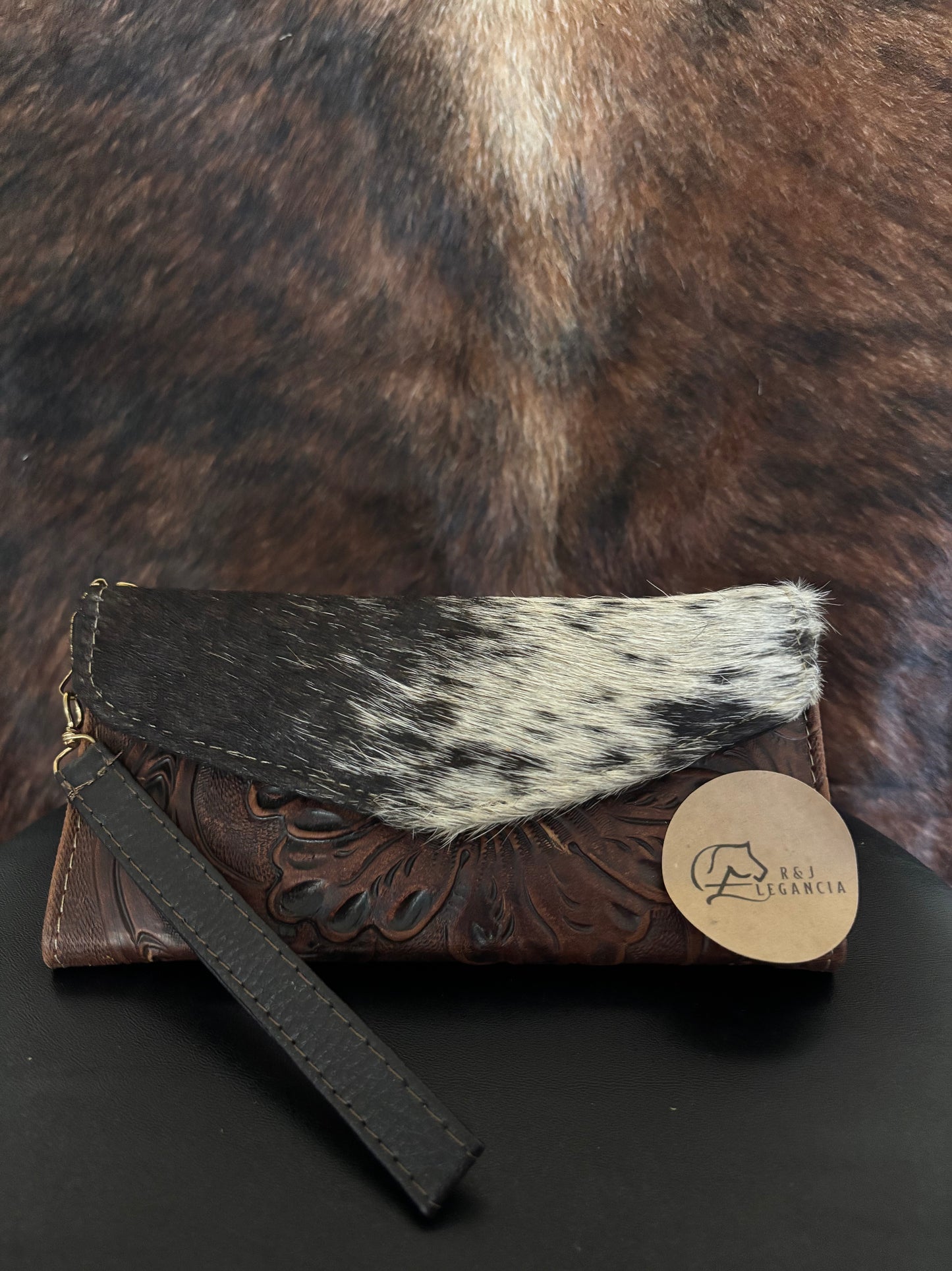Cowhide floral wallet