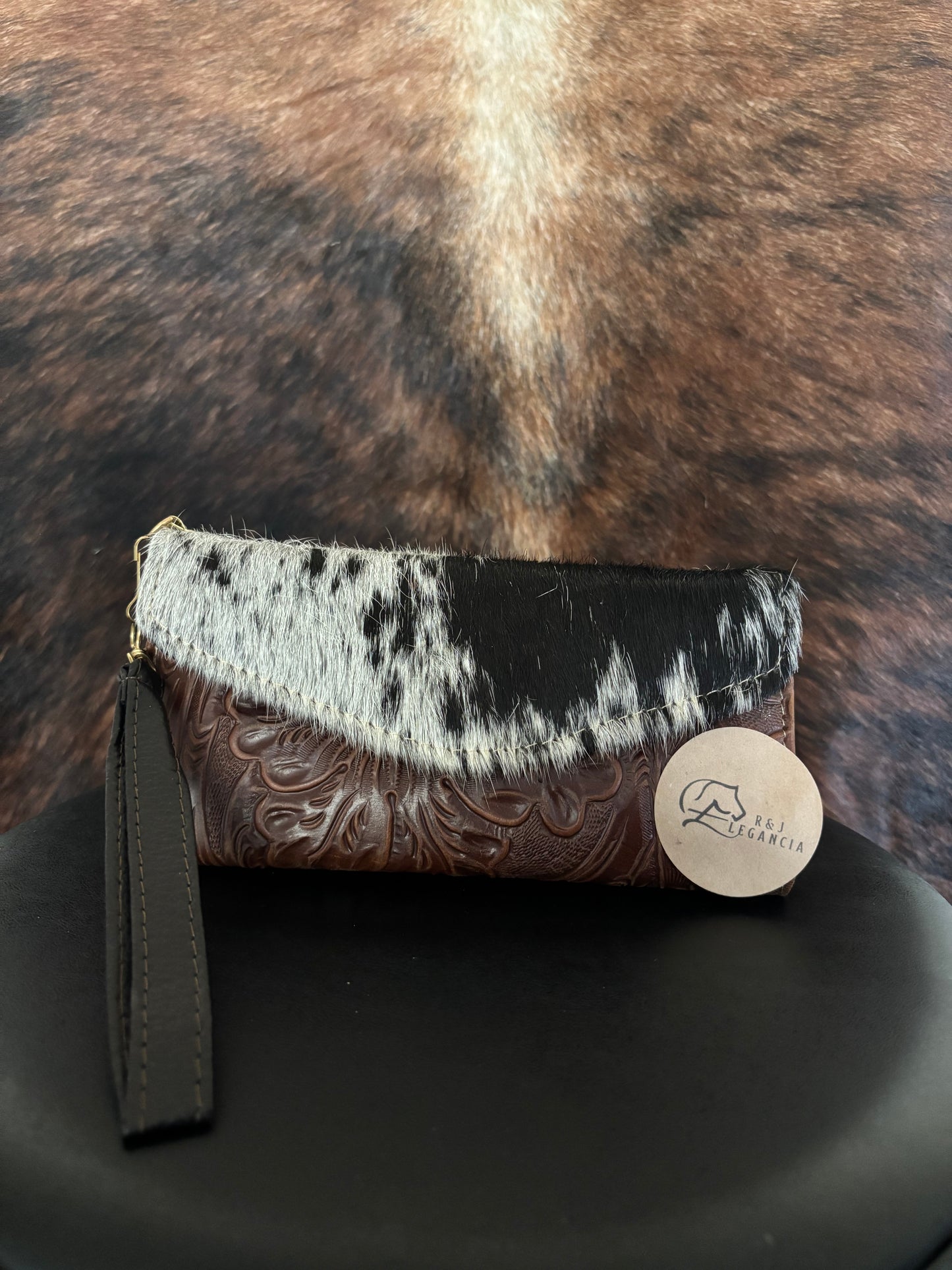 Cowhide floral wallet